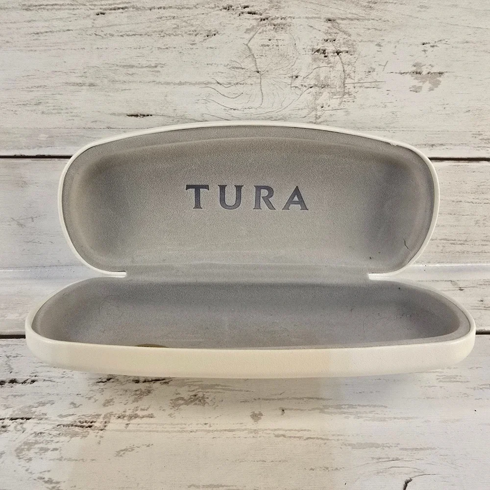 Tura Hard Shell‎ Eyeglass Case White Faux Leather Grey Felt Lining Clamshell